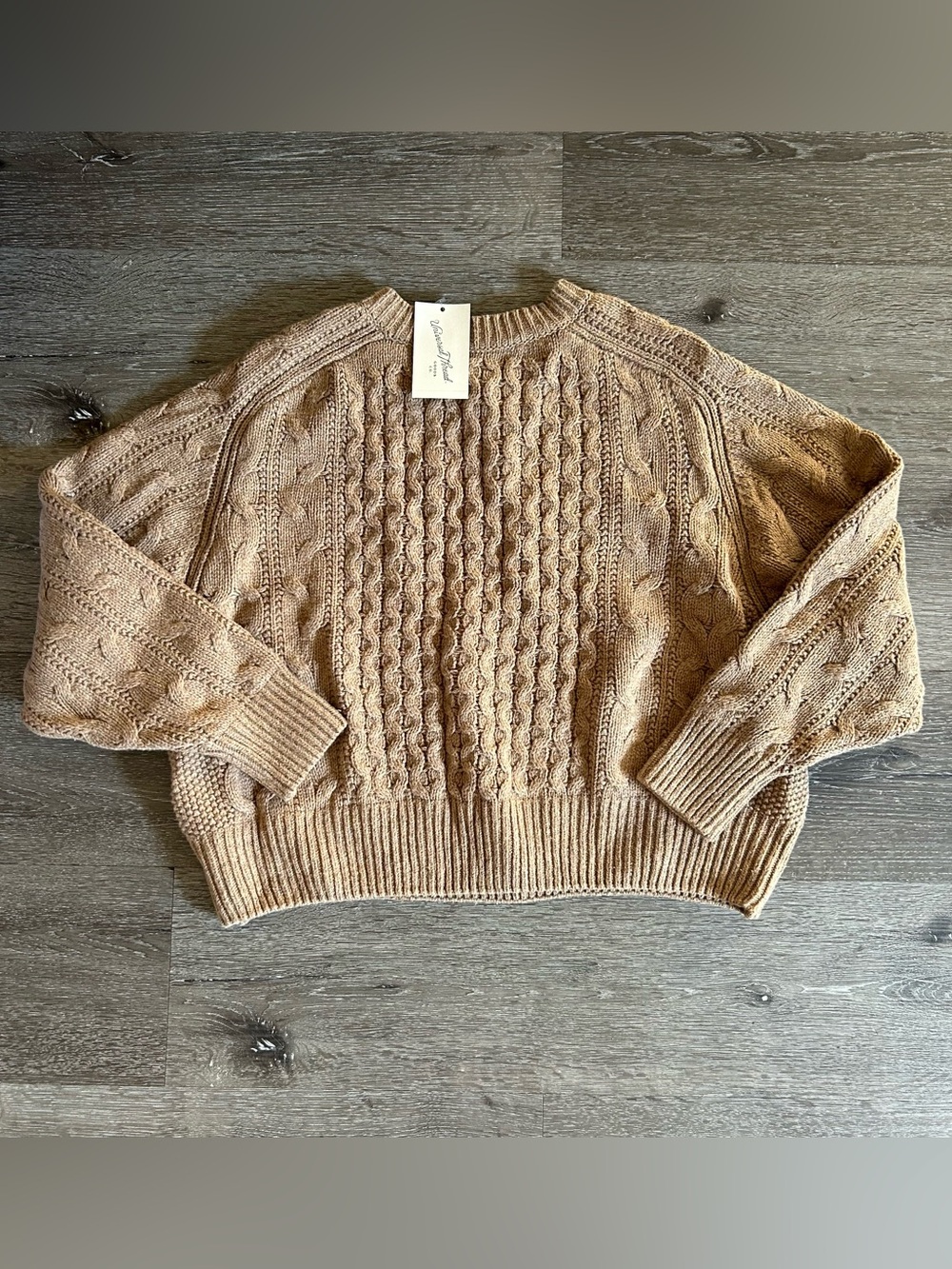 NWT Small Universal Thread Tan Cropped Chunky Cable Knit Sweater